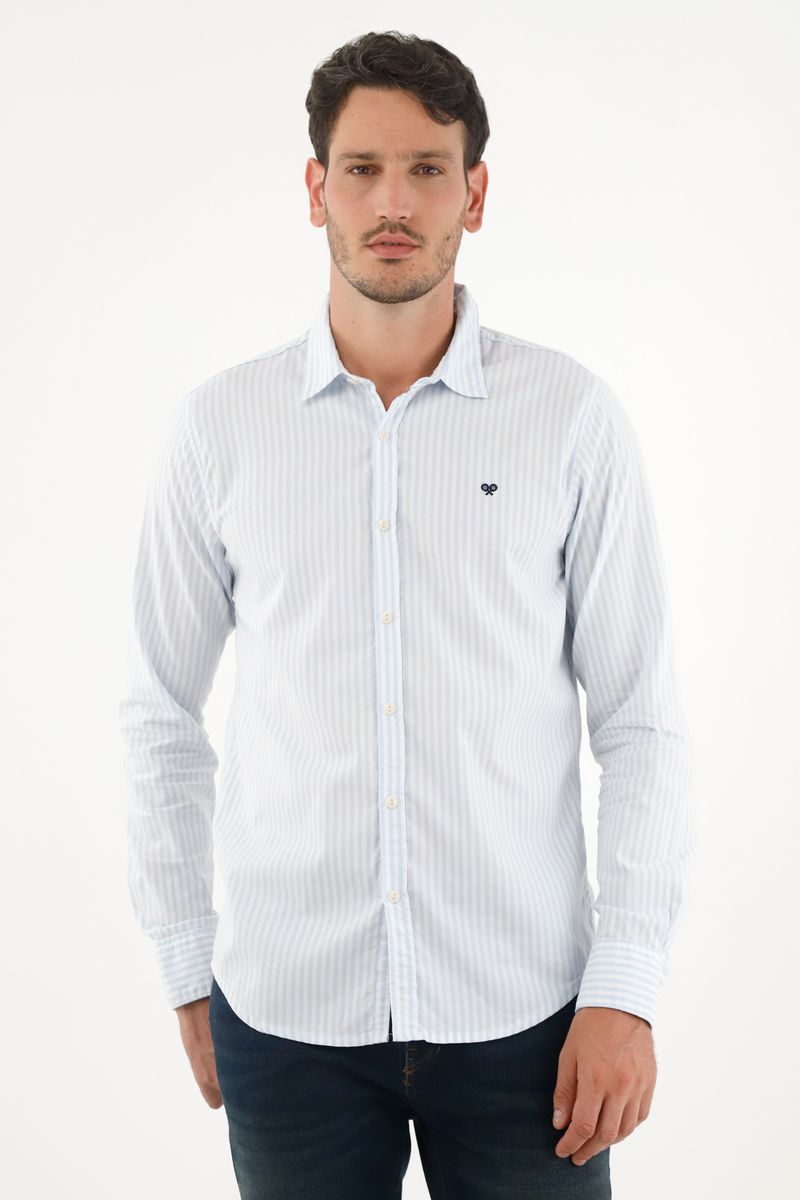 Camisa azul de rayas preteñidas para hombre