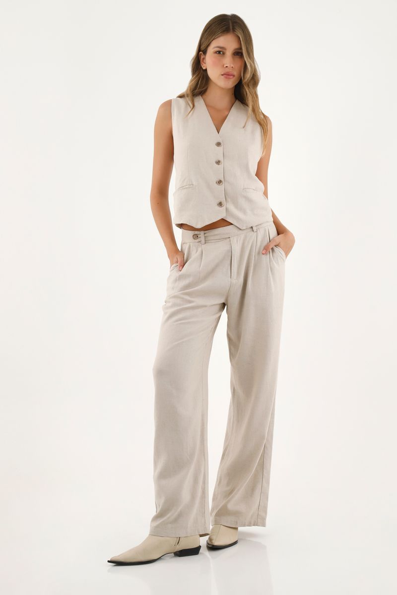 Pantalón crudo tipo lino para mujer
