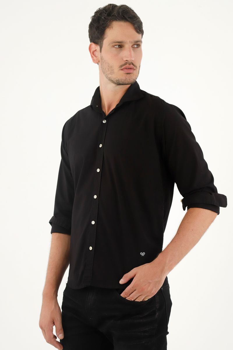 Camisa negra con mini bordado para hombre