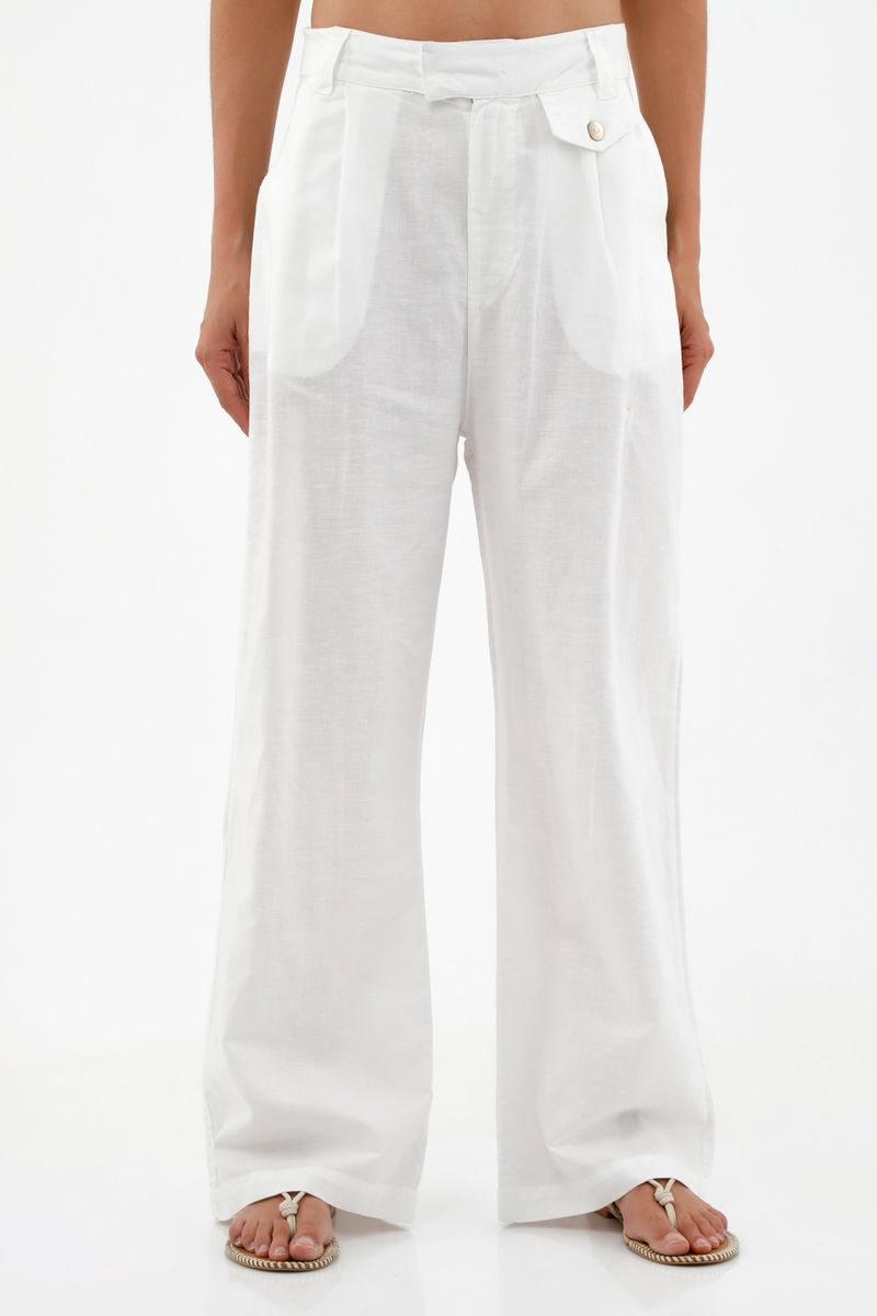 Pantalón blanco en lino para mujer