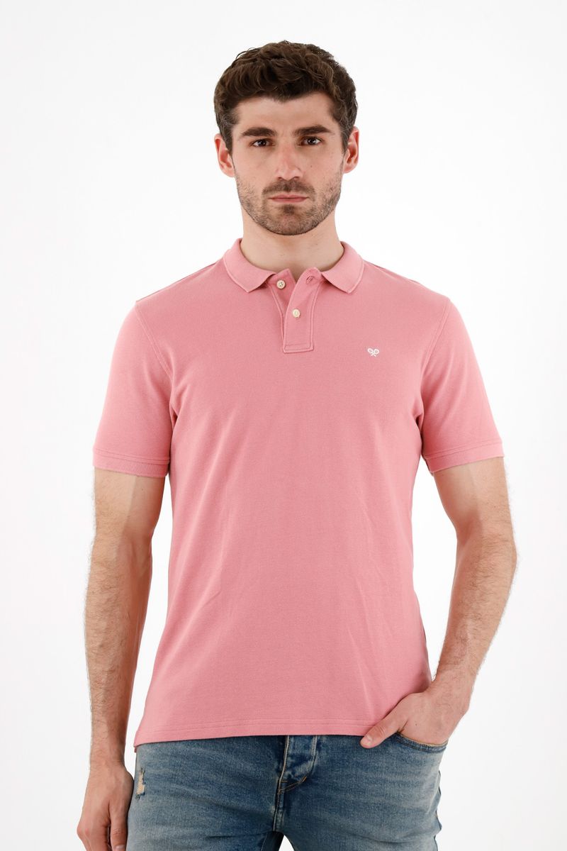 Polo rosada con raqueta multicolor para hombre