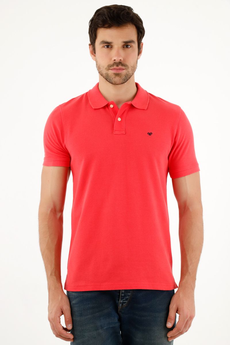 Polo rosada con raqueta multicolor para hombre