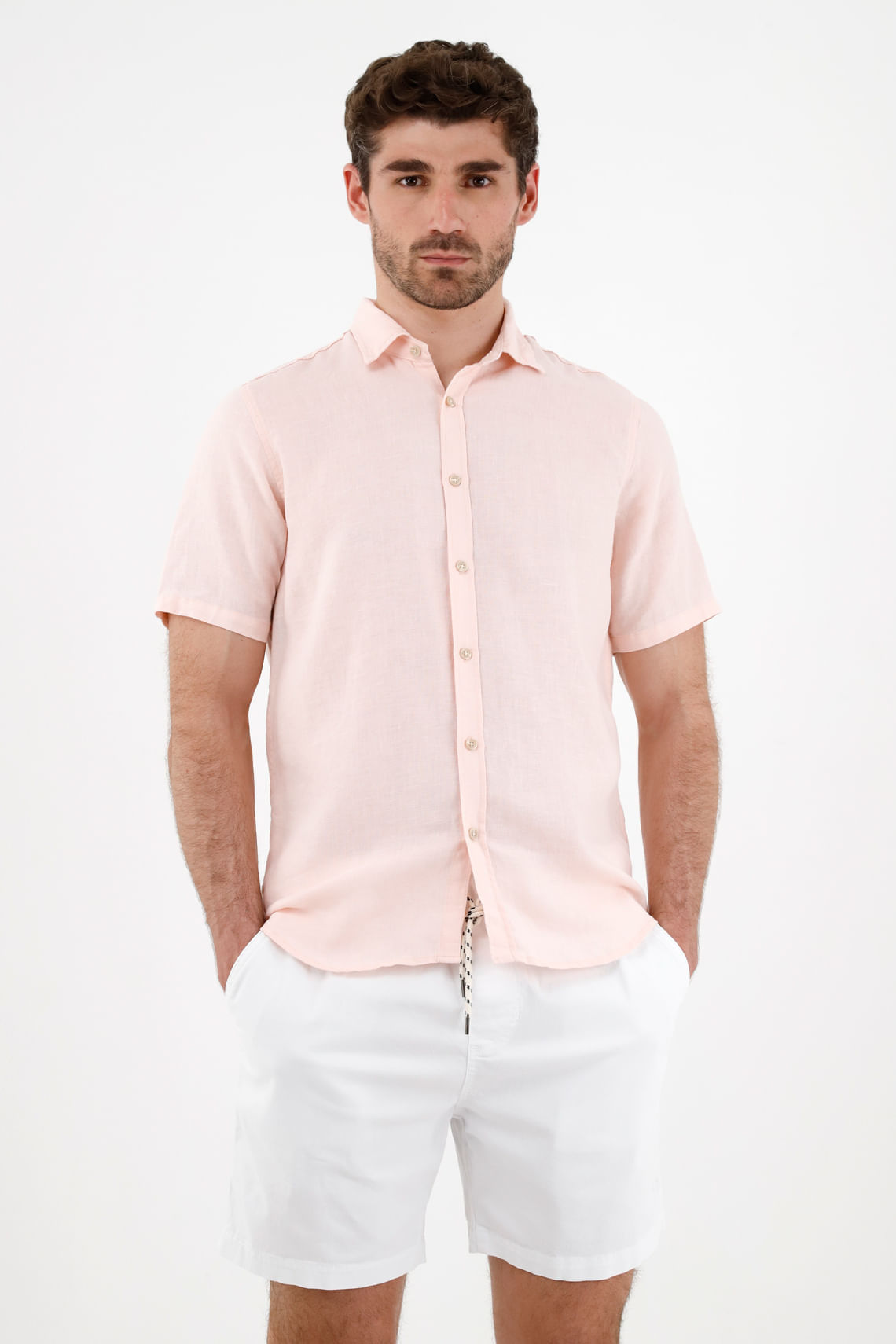 Camisa 100% lino rosada para hombre