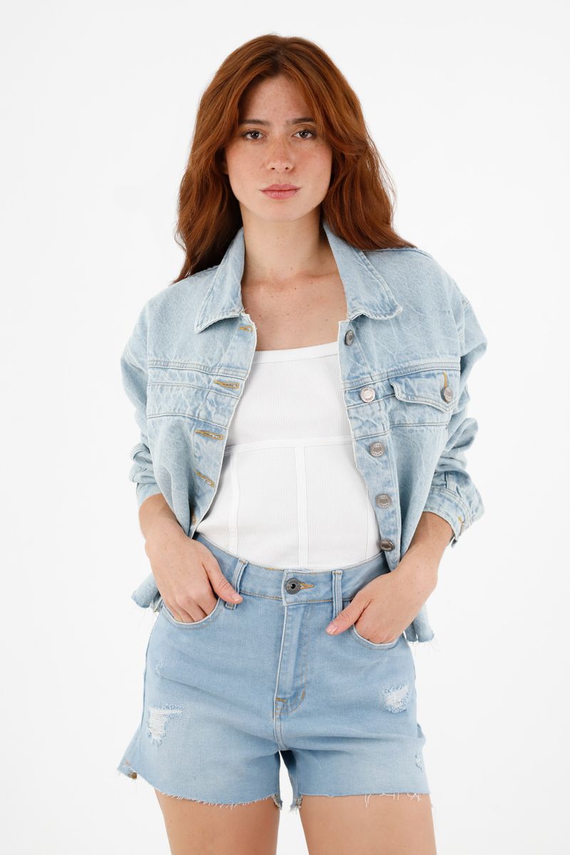 Short azul con rotos para mujer