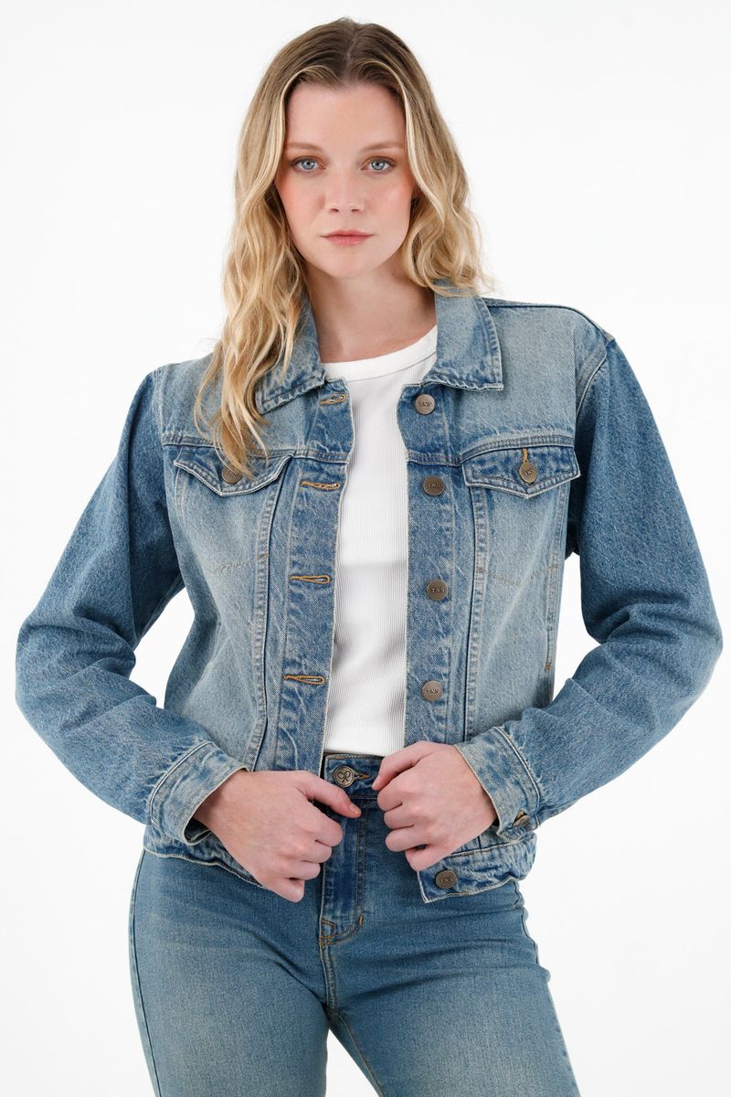 Chaqueta azul en denim para mujer