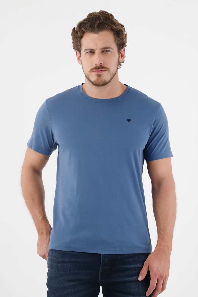 Camiseta azul con mini raqueta bordada para hombre