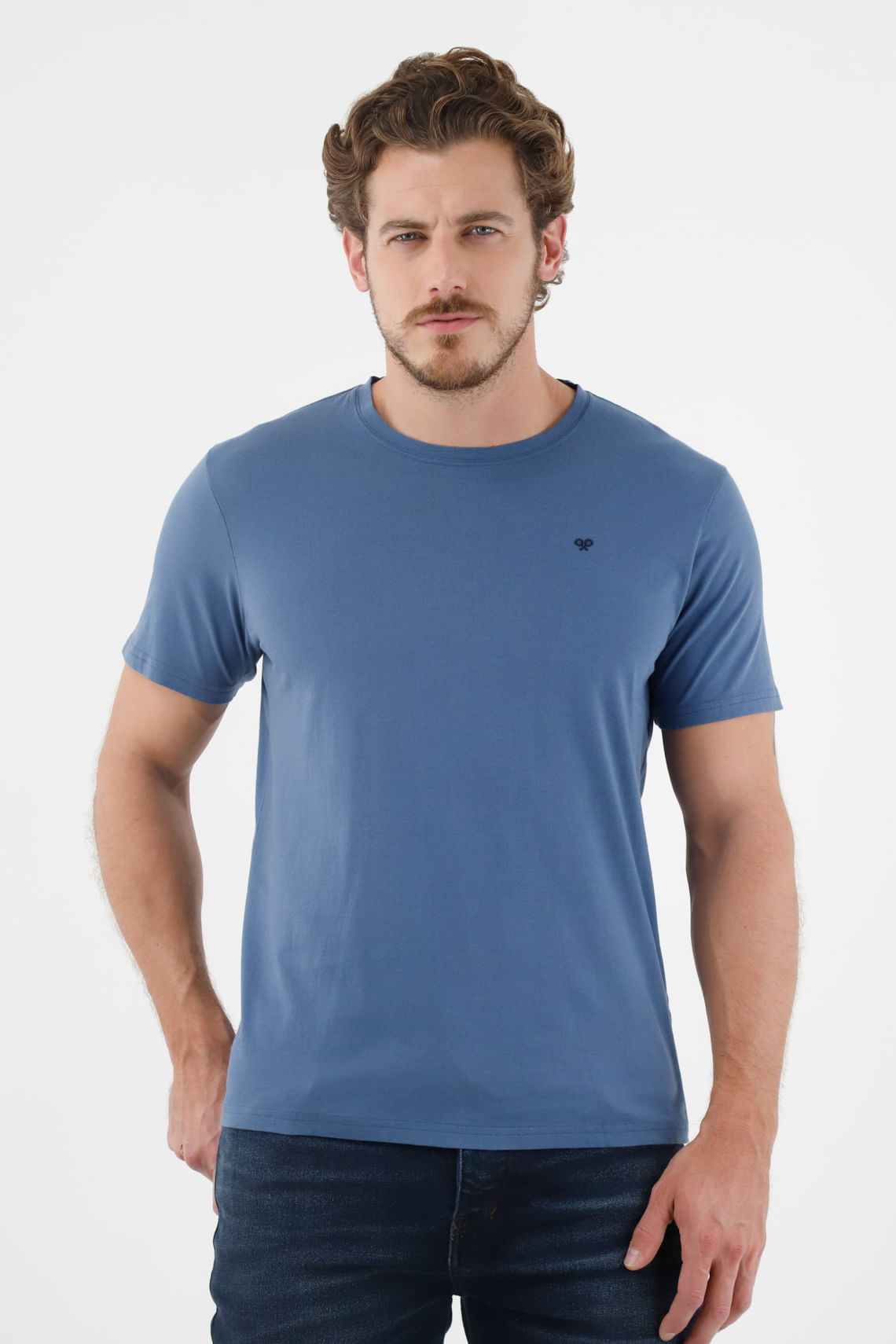 Camiseta azul con mini raqueta bordada para hombre