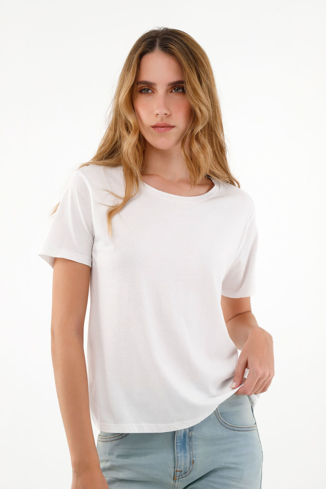 Camisa cuello redondo blanca on sale