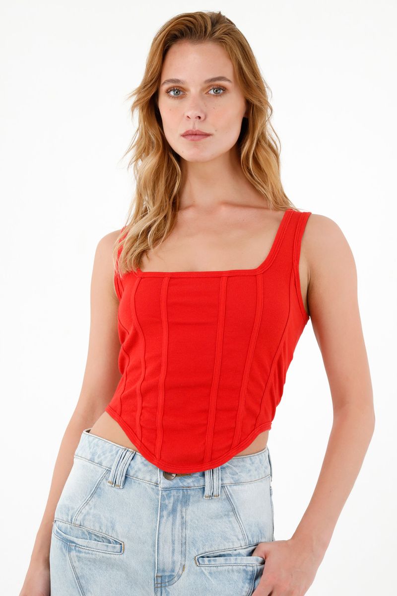 Camiseta rojo tipo corsé para mujer