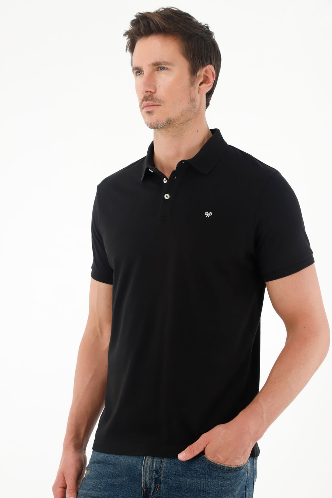 Polo negra cuello tejido para hombre
