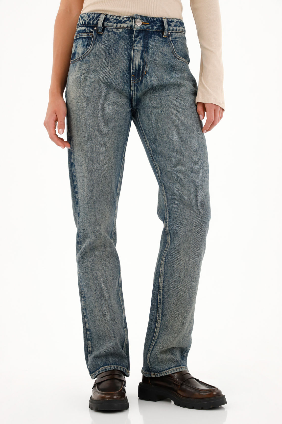 Jean Recto tiro bajo azul oscuro para mujer